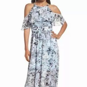 VINCE CAMUTO Blue Watercolor Cold Shoulder Maxi
